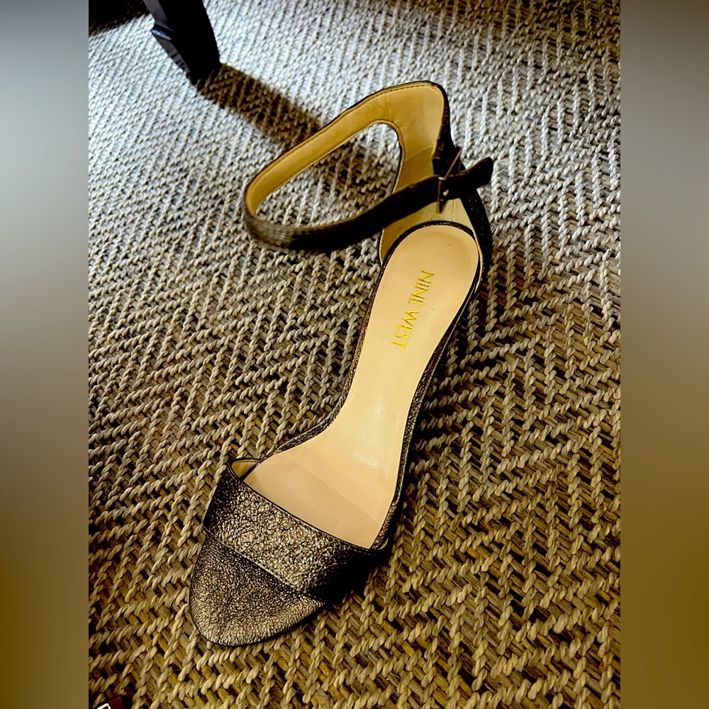 Nine West Leisa Fashion Sandals in pewter with 2” heel and comfort padded sole